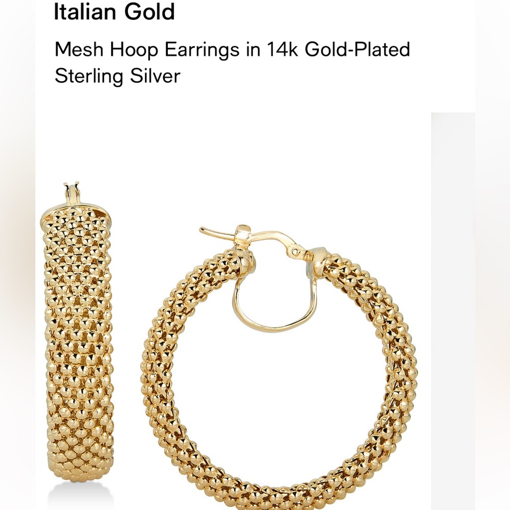 Mesh design Hoop Earrings in 14k Italian Gold-Plated Sterling Silver
